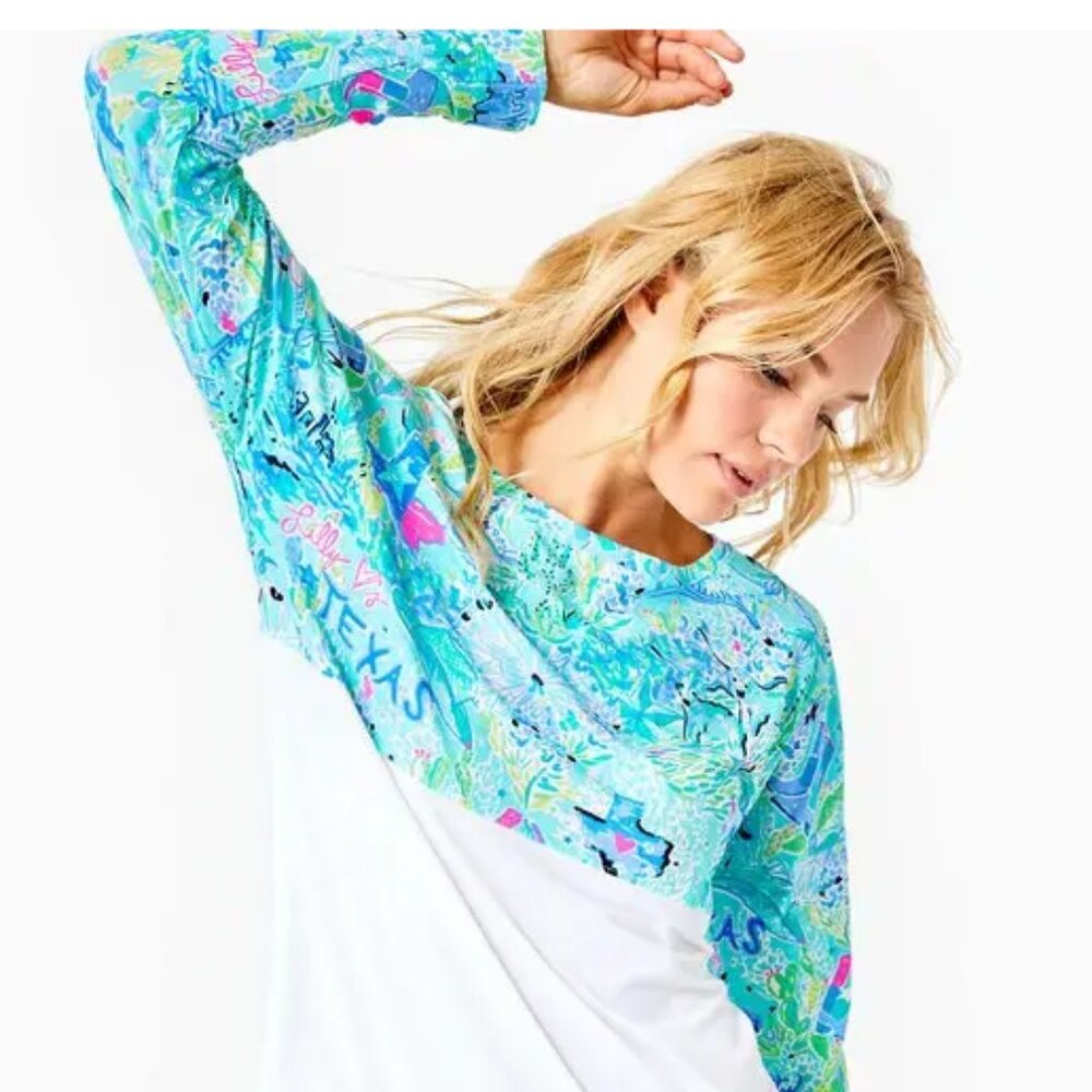 Lilly Pulitzer Finn Top Bayside Blue Lilly Loves Texas Women's XL NWT